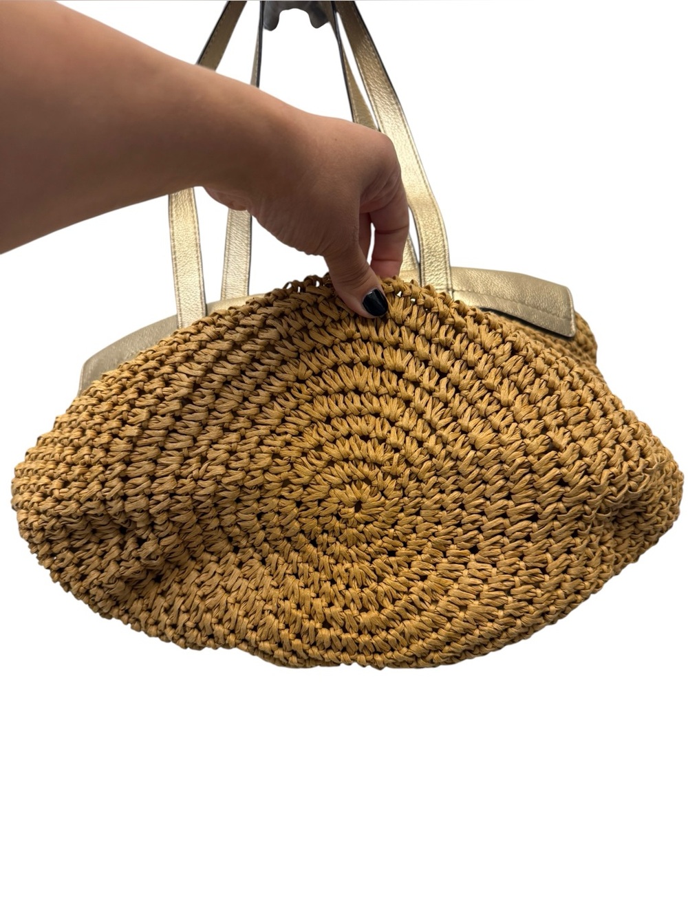 Michael Kors Naomi Large Woven Straw & Metallic Gold Leather Tote Bag - Picture 4 of 9